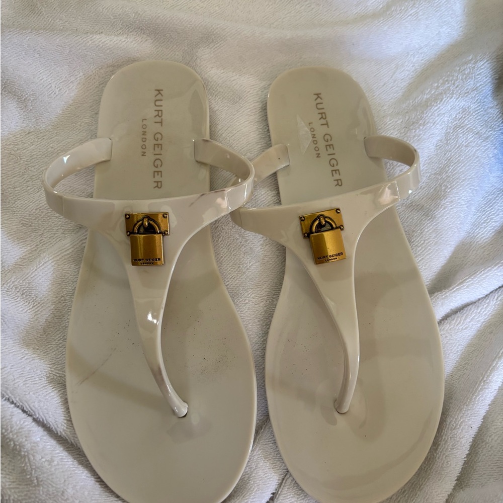 Kurt Geiger Women's White Sandals with Gold Accent
